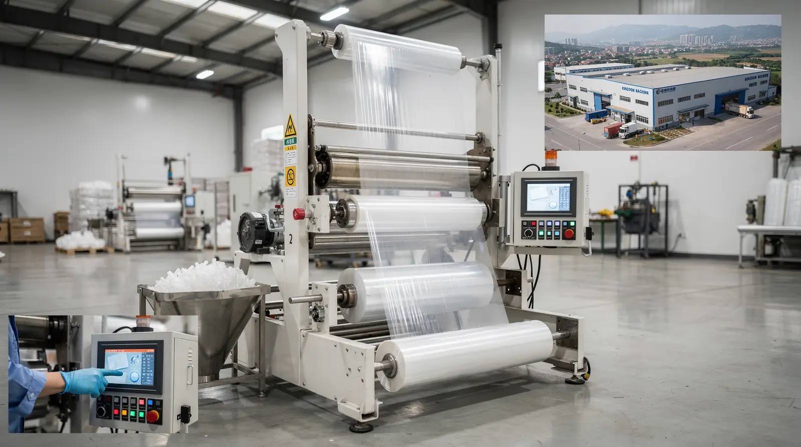 Mini blown film machines include automatic control systems that let operators adjust temperature, speed
